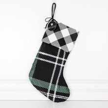 Load image into Gallery viewer, Plaid black and green decorative Christmas stocking