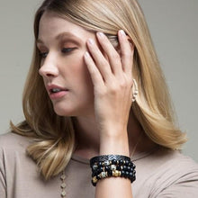 Load image into Gallery viewer, Black glass and wood bead bracelet set