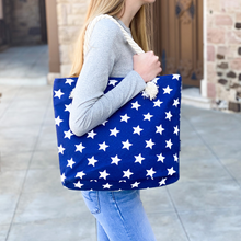 Load image into Gallery viewer, Blue Star Canvas Tote with Tied Rope Handles