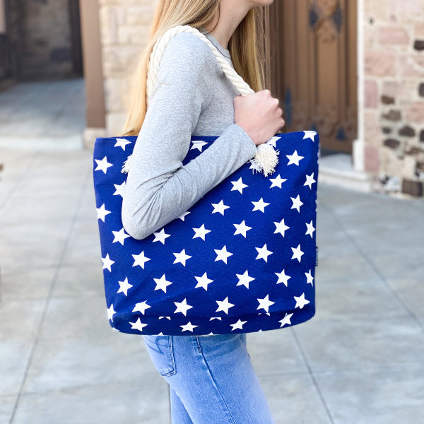 Blue Star Canvas Tote with Tied Rope Handles – Plaid Pear Designs