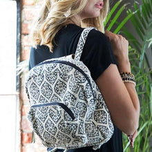 Load image into Gallery viewer, Mini backpack with navy and cream marquise pattern