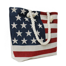 Load image into Gallery viewer, Canvas American Flag Woven Tote with Tied Rope Handles