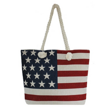 Load image into Gallery viewer, Canvas American Flag Woven Tote with Tied Rope Handles