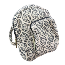 Load image into Gallery viewer, Mini backpack with navy and cream marquise pattern