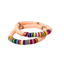 Load image into Gallery viewer, Multi-colored disc stacking bracelet (2 color options)
