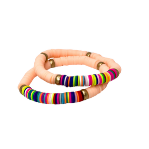 Multi-colored disc stacking bracelet (2 color options)