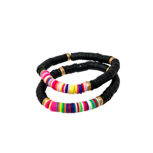 Multi-colored disc stacking bracelet (2 color options)