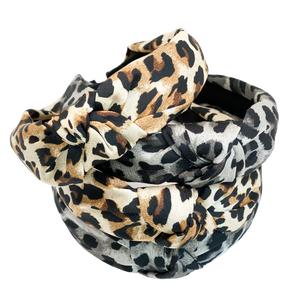 Leopard print top knot headband (2 color options)