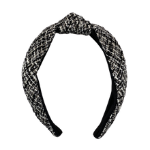 Load image into Gallery viewer, Black and white tweed top knot headband
