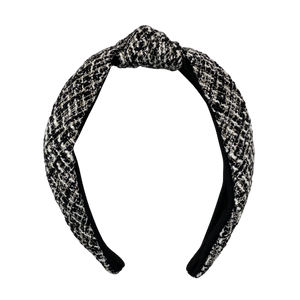 Black and white tweed top knot headband