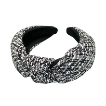 Load image into Gallery viewer, Black and white tweed top knot headband
