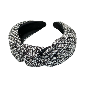 Black and white tweed top knot headband