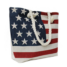 Load image into Gallery viewer, Canvas American Flag Woven Tote with Tied Rope Handles
