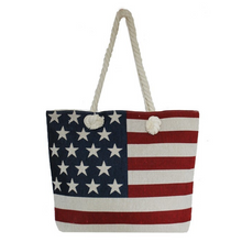 Load image into Gallery viewer, Canvas American Flag Woven Tote with Tied Rope Handles
