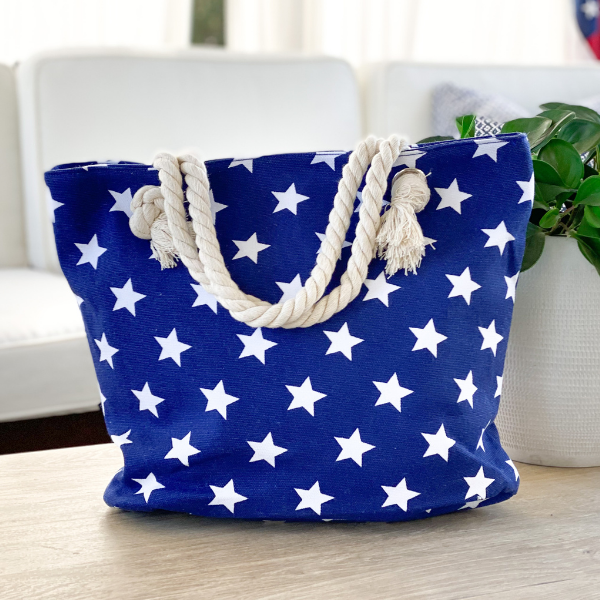 Blue Star Canvas Tote with Tied Rope Handles – Plaid Pear Designs